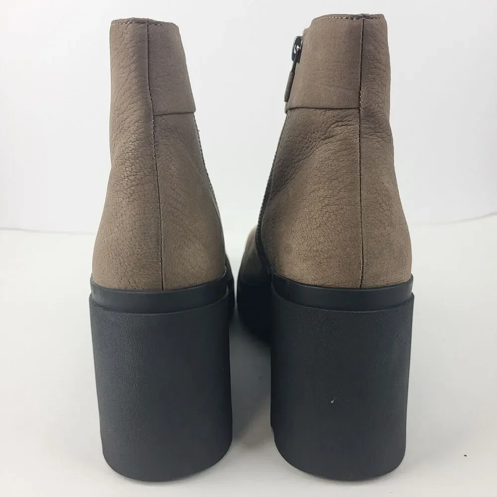 Eileen Fisher Tan Taupe Leather Lug Platform Ankle Booties Boots Size 11